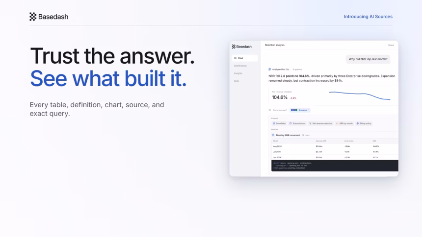 Yapay Zekânın Cevapları Artık Kara Kutu Değil: Basedash, “AI Sources” Özelliğini Tanıttı